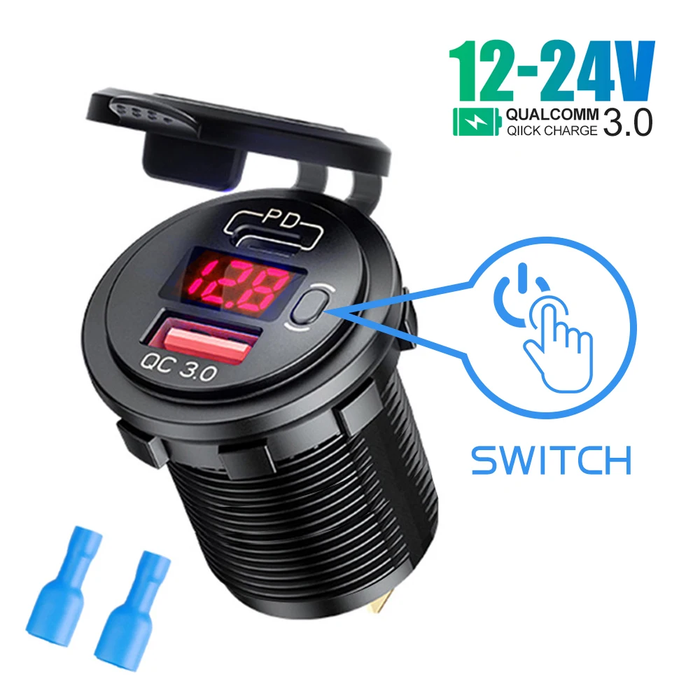 Зарядное устройство USB для автомобиля, 12 В/24 В, с выключателем
Зарядное устройство USB для автомобиля, 12 В/24 В, с выключателем