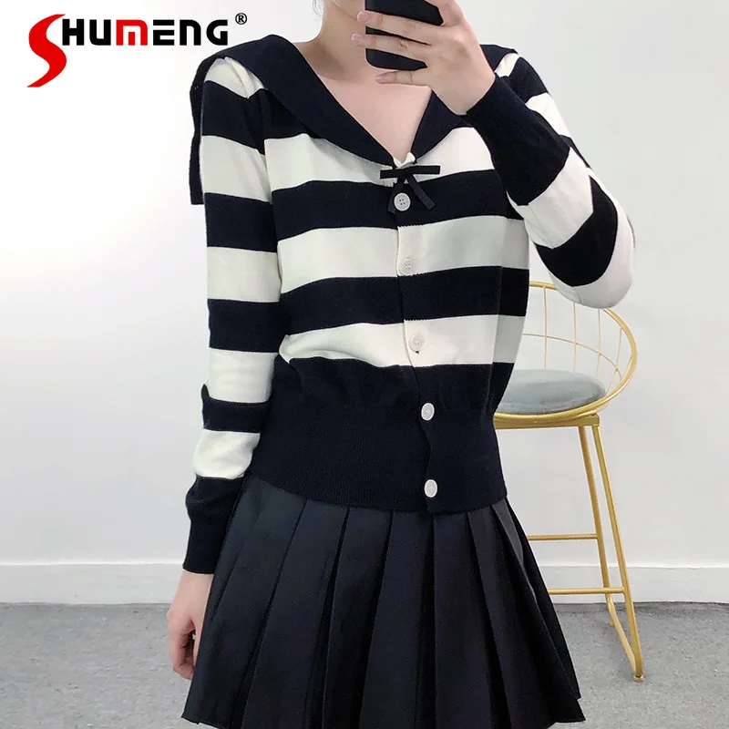 2021 Early Autumn Sweet Elegant Sailor Collar Striped Knitted Top Women's Goddess Slimming French Retro Cardigan Sweater Coat
2021 Early Autumn Sweet Elegant Sailor Collar Striped Knitted Top Women's Goddess Slimming French Retro Cardigan Sweater Coat
