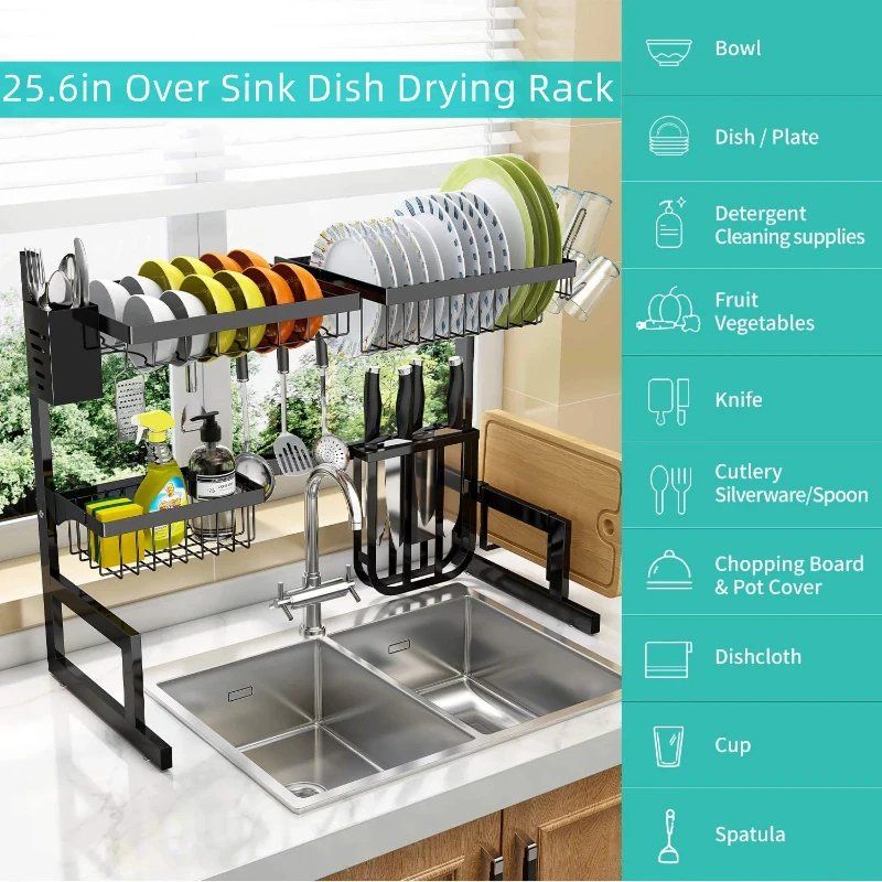 2 Tier Dish Drying Rack, 25.6" Dish Rack over Sink, Large Dish Drainer For Kitchen Sink, Stainless Steel Kitchen Dish Drying Rac
2 Tier Dish Drying Rack, 25.6" Dish Rack over Sink, Large Dish Drainer For Kitchen Sink, Stainless Steel Kitchen Dish Drying Rac