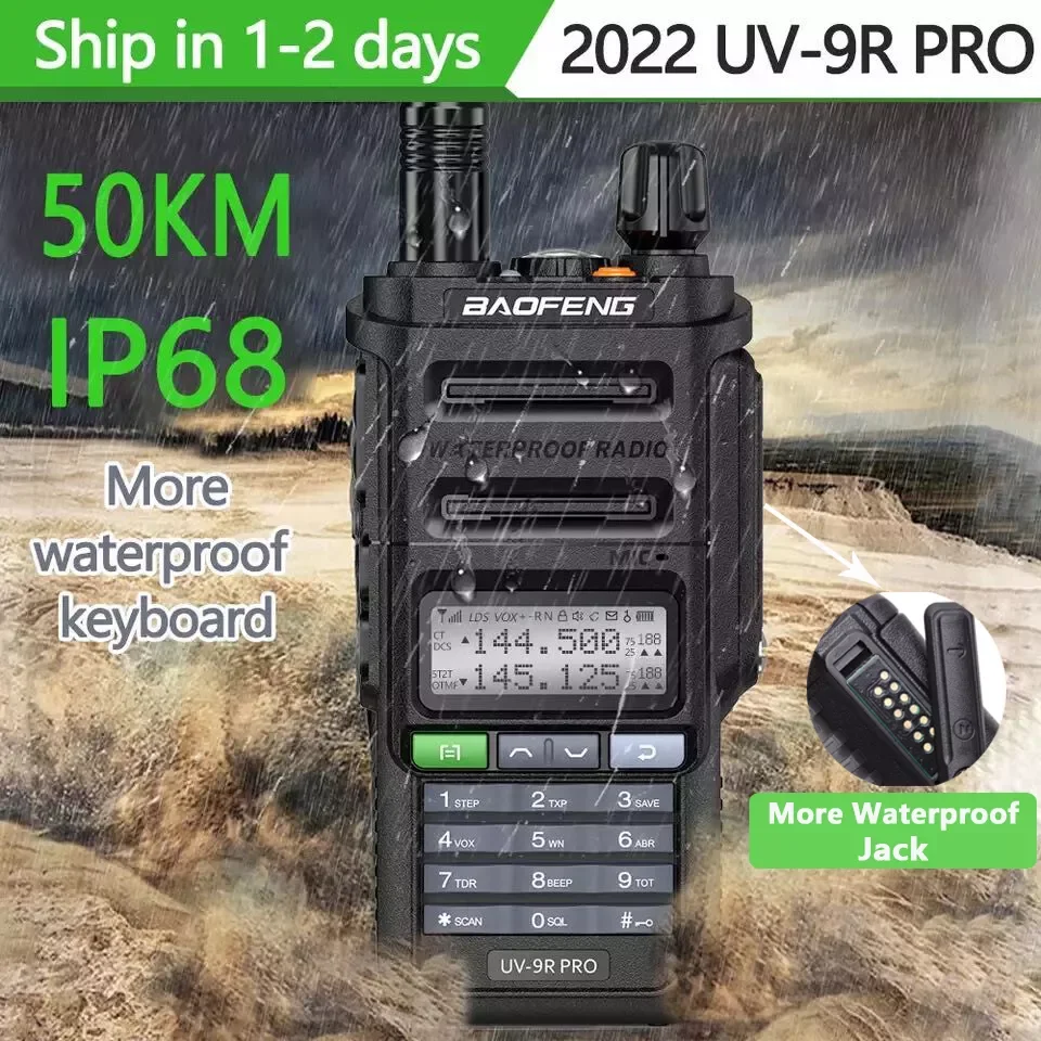 Новинка 2022, портативная рация Baofeng UV-9R Pro, водонепроницаемая, IP68, высокомощная, CB Ham, дальность действия 30-50 км, двухсторонняя радиосвязь
Новинка 2022, портативная рация Baofeng UV-9R Pro, водонепроницаемая, IP68, высокомощная, CB Ham, дальность действия 30-50 км, двухсторонняя радиосвязь