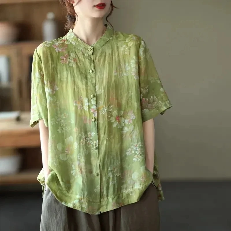 Women Retro Button Up Tops Casual Ramie Shirt Female Spring Summer Literature Loose Shirts 2022 Short Sleeve Print Linen Blouse
Women Retro Button Up Tops Casual Ramie Shirt Female Spring Summer Literature Loose Shirts 2022 Short Sleeve Print Linen Blouse