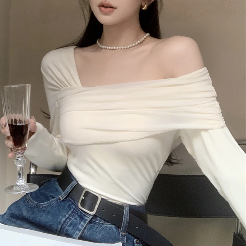 Crop Elastic 2023 Shirt Retro Shoulder Long-sleeved Off Pleated Korean For Knitting Style Tee T-shirt Spring Women Tops
Crop Elastic 2023 Shirt Retro Shoulder Long-sleeved Off Pleated Korean For Knitting Style Tee T-shirt Spring Women Tops