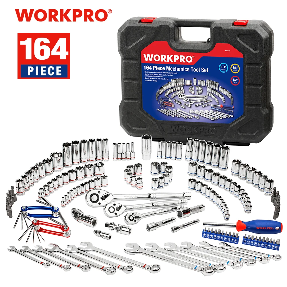 WORKPRO 24-164pcs Hand Tool Set for Car Repair Wrench and Socket Kit Professional Tools Kits with Connection Adapter
WORKPRO 24-164pcs Hand Tool Set for Car Repair Wrench and Socket Kit Professional Tools Kits with Connection Adapter