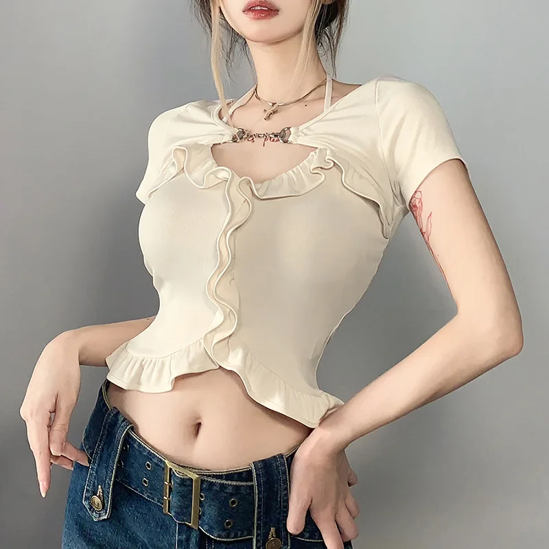 Nightclub Fashion Lapel Hollow out Solid Corset Tops Sexy Short Sleeves Tank Cropped Casual Party Women's Clothing Tshirt Street
Nightclub Fashion Lapel Hollow out Solid Corset Tops Sexy Short Sleeves Tank Cropped Casual Party Women's Clothing Tshirt Street