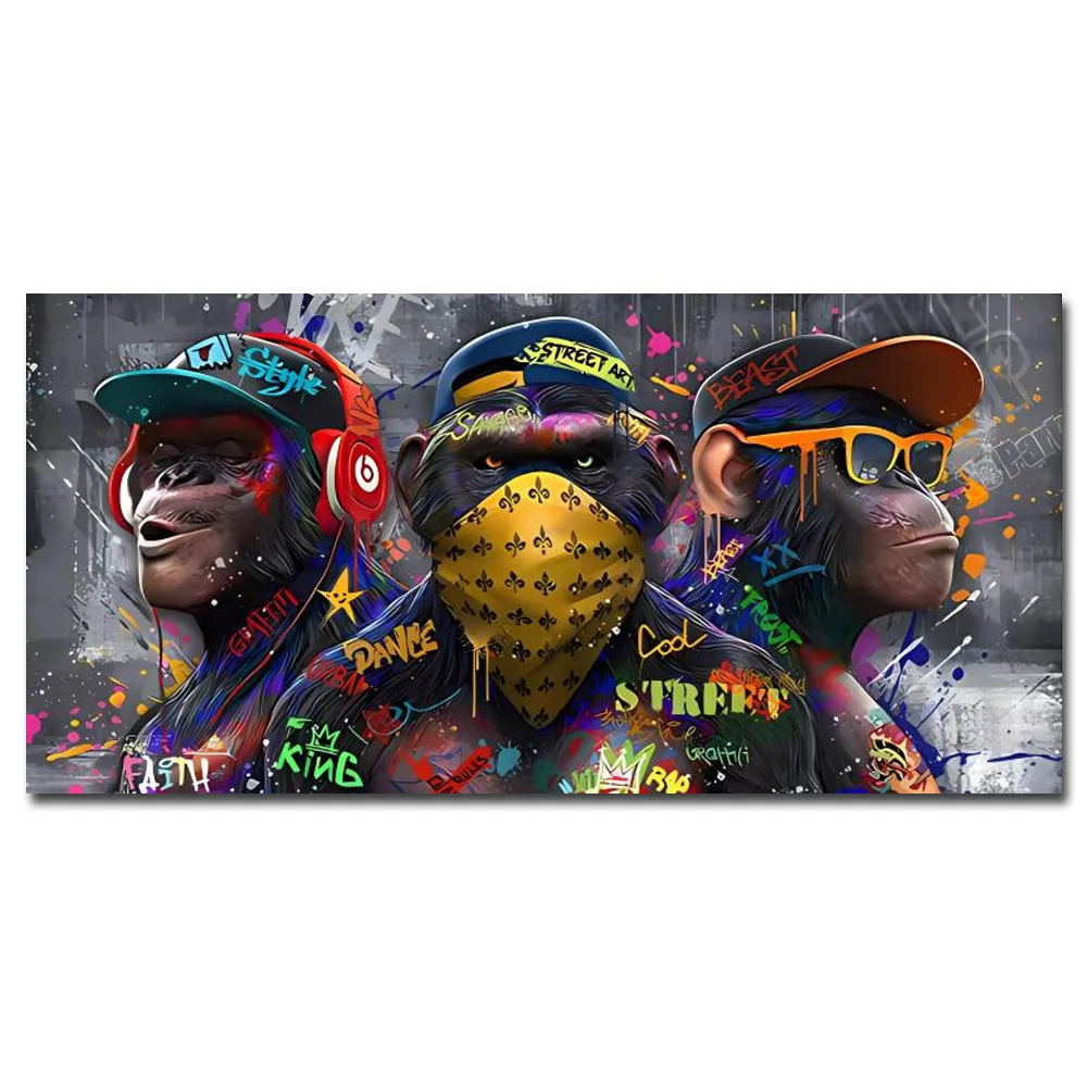 Три модных орангутанца, граффити, настенный постер MINISO 
Три модных орангутанца, граффити, настенный постер MINISO