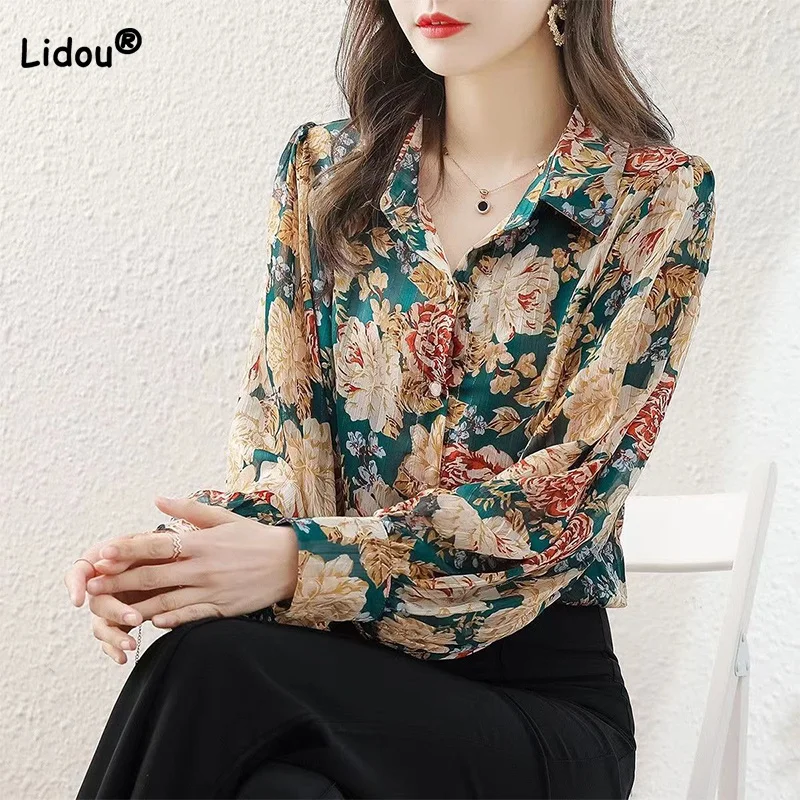 Lantern Long Sleeved Lapel Chiffon Shirt for Women 2023 Spring Autumn New Vintage Floral Print Button Loose Open Stitch Blouse 
Lantern Long Sleeved Lapel Chiffon Shirt for Women 2023 Spring Autumn New Vintage Floral Print Button Loose Open Stitch Blouse