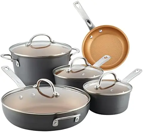 

Curry Home Collection Hard Anodized Nonstick Cookware Pots and Pans Set, 9 Piece, Charcoal Gray Accesorios freidora Takoyaki pan