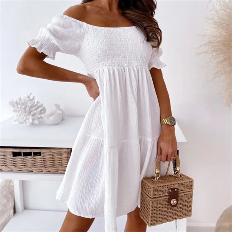 Summer Sexy Off Shoulder Slash Neck Loose Mini Dresses for Women 2022 Fashion Ruffles Folds Ladies Sweet Style Party Dress
Summer Sexy Off Shoulder Slash Neck Loose Mini Dresses for Women 2022 Fashion Ruffles Folds Ladies Sweet Style Party Dress