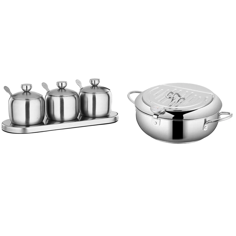 1 Set Kitchen Seasoning Jar Rack With 3 Spoons And Base & 1 Pcs Japanese Style 304 Stainless Steel Deep Fryer 
1 Set Kitchen Seasoning Jar Rack With 3 Spoons And Base & 1 Pcs Japanese Style 304 Stainless Steel Deep Fryer