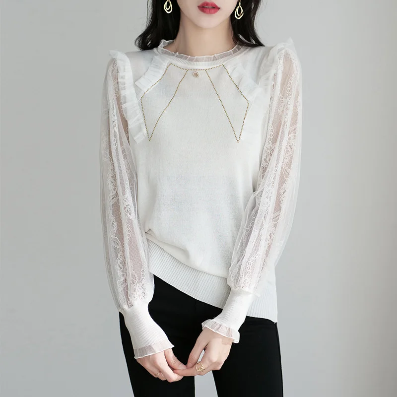 Fashion Lace stitching sweater 2022 spring new women's clothing temperament design sense of minority thin sweater women
Fashion Lace stitching sweater 2022 spring new women's clothing temperament design sense of minority thin sweater women