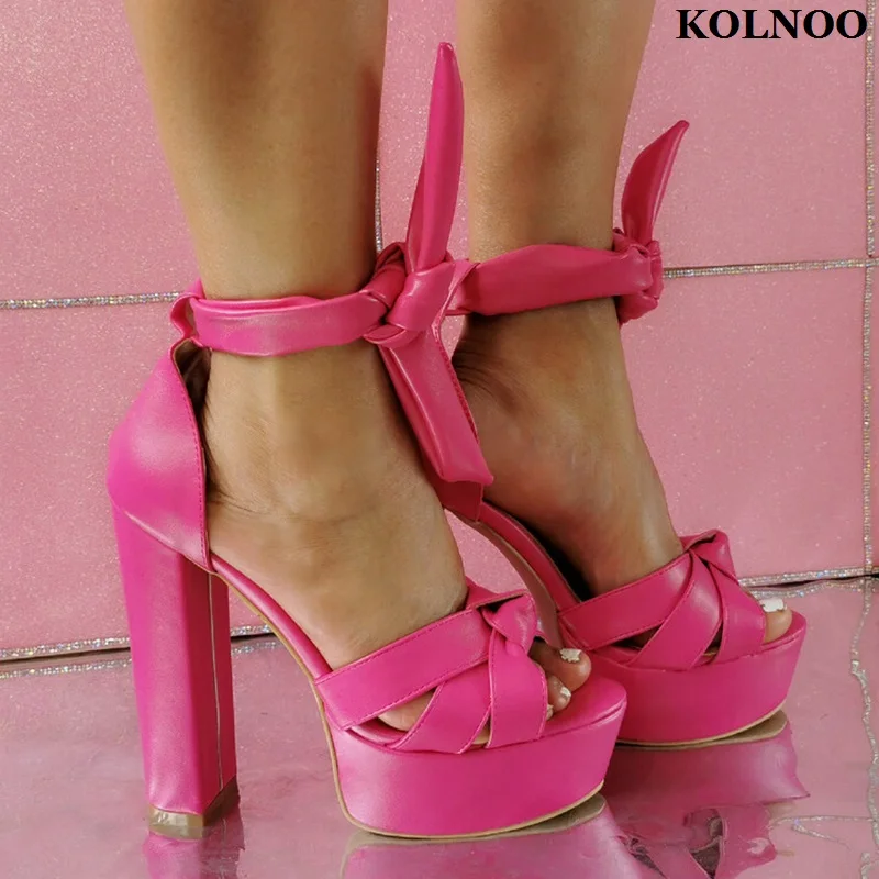 

Kolnoo New Style Real Photos Women's Chunky Heel Sandals Knot Summer Platform Dress Sexy Shoes Evening Party Fashion Club Shoes