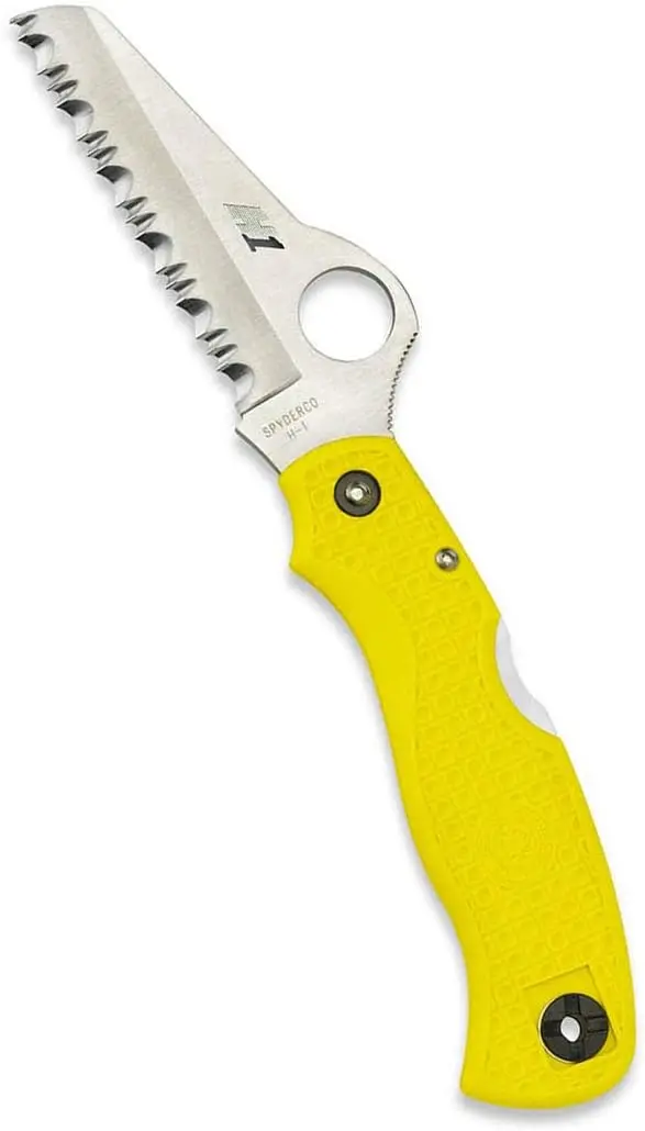 

Salt Knife with 3.09" H-1 Corrosion-Resistant Stainless Steel Blade and Lightweight Yellow FRN Handle - SpyderEdge -C118SYL Camp
