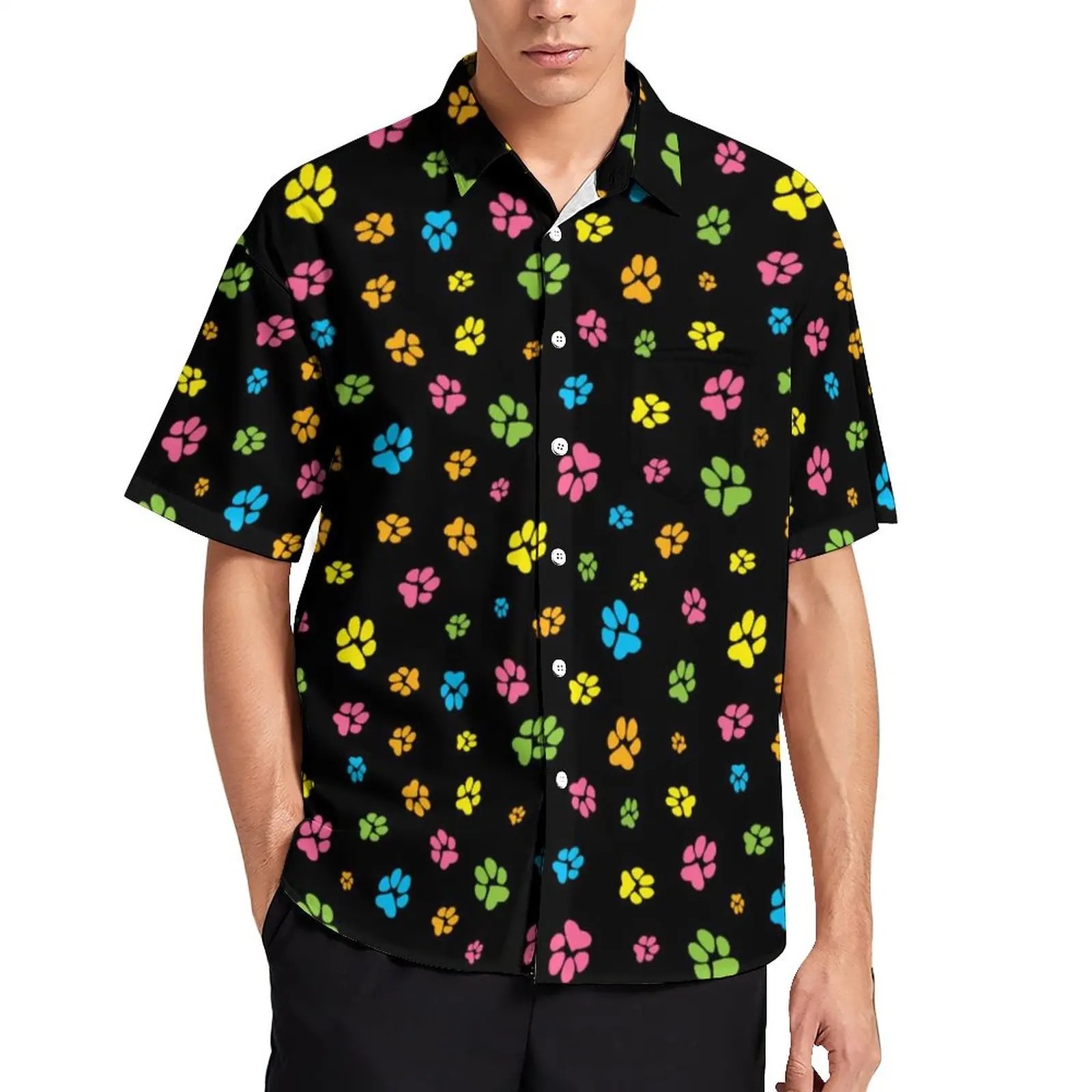 

Dog Paws Print Vacation Shirt Cute Colorful Hawaii Casual Shirts Man Street Style Blouses Graphic Clothing Plus Size 3XL 4XL
