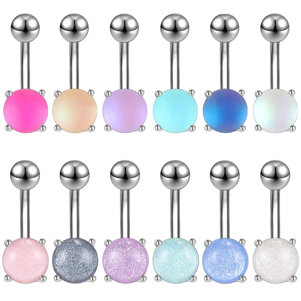 

ZS 1PC 14G Stainless Steel Barbell Belly Button Ring Glitter Sequins Navel Piercing Ring Frosting Belly Bars Piercing Ombligo