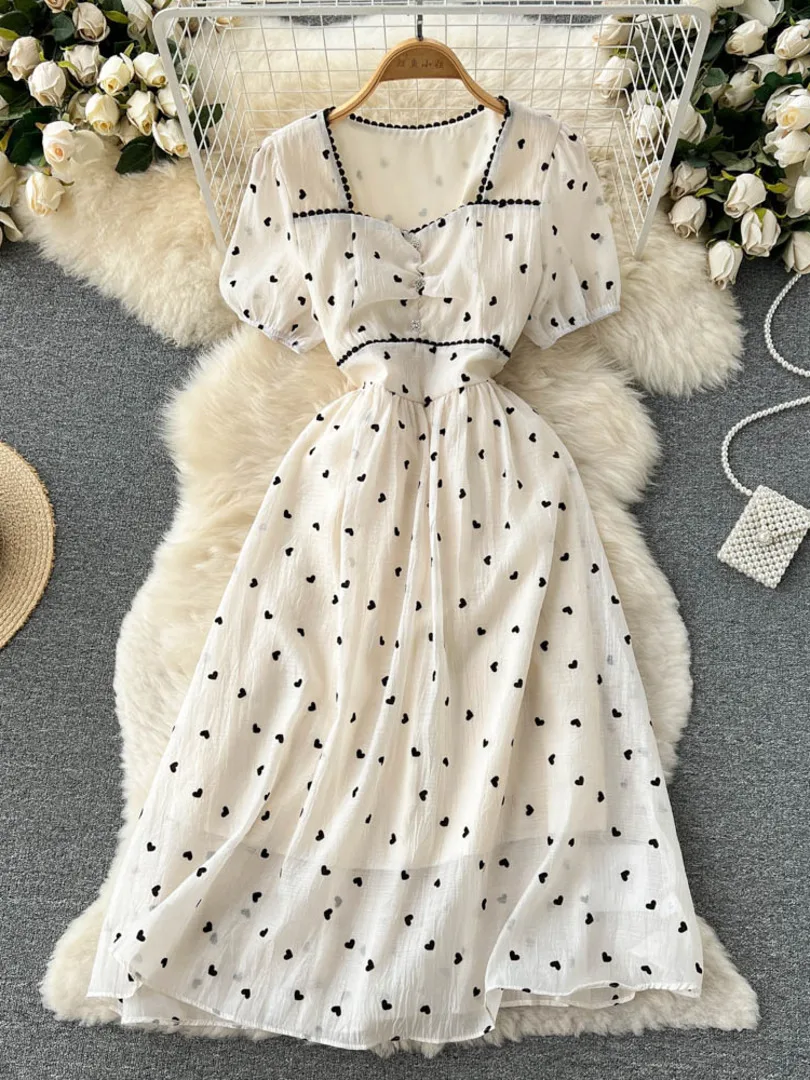 Retro Print Women Summer Dress Elegant Square Collar Short Sleeve High Waist Midi Dress Sweet A-line Korean Fashion Dress 2022
Retro Print Women Summer Dress Elegant Square Collar Short Sleeve High Waist Midi Dress Sweet A-line Korean Fashion Dress 2022