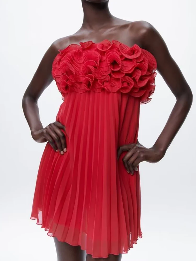 Платье-мини женское Плиссированное без рукавов, без бретелек 
Платье-мини женское Плиссированное без рукавов, без бретелек