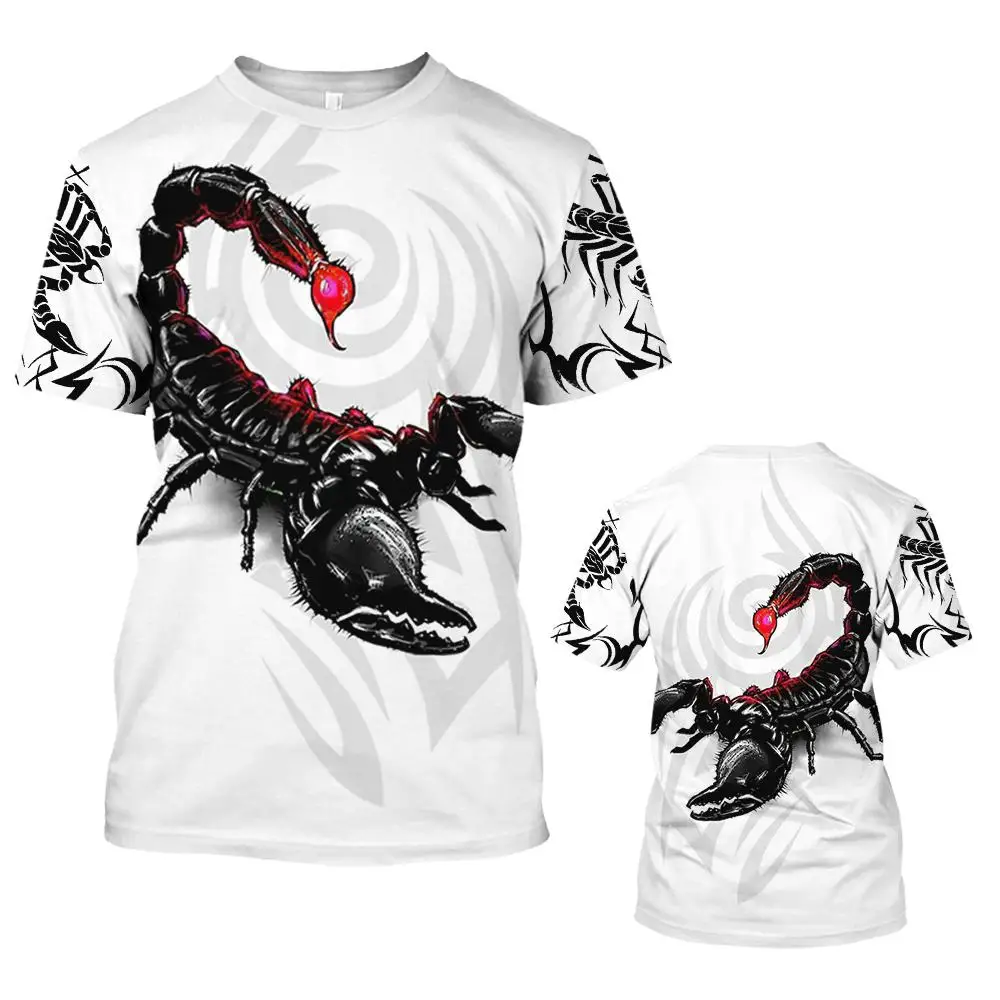 

Футболка мужская с изображением скорпиона, модная повседневная забавная рубашка с коротким рукавом, с 3D-принтом животного, одежда в стиле оверсайз, на лето