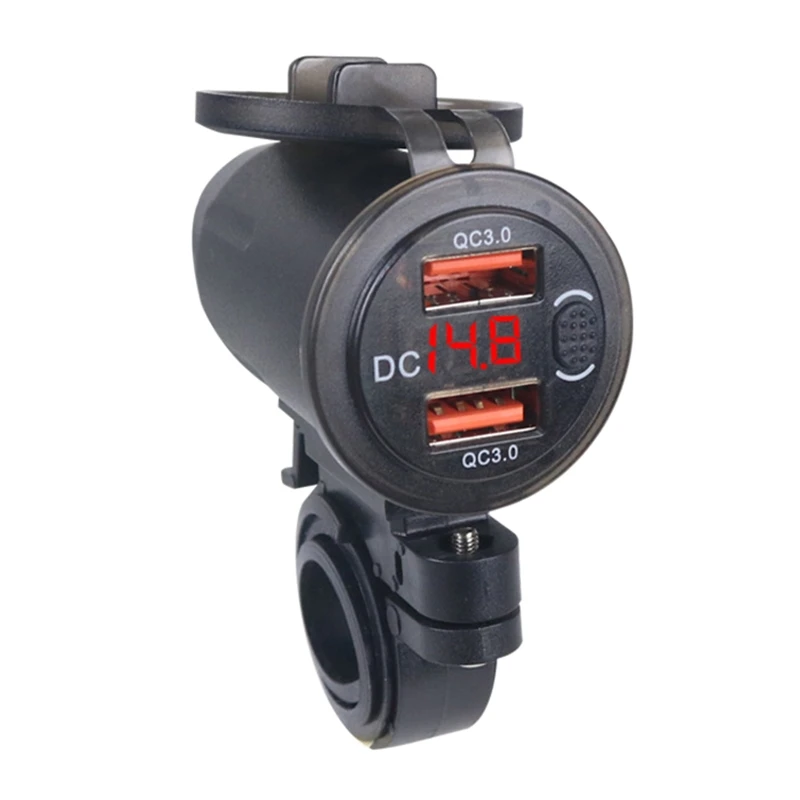 Motorcycle Phone Charger USB Waterproof Dual Port QC3.0 Fast Charging with Voltmeter ON/Off Switch for Phone Tablet 
Motorcycle Phone Charger USB Waterproof Dual Port QC3.0 Fast Charging with Voltmeter ON/Off Switch for Phone Tablet