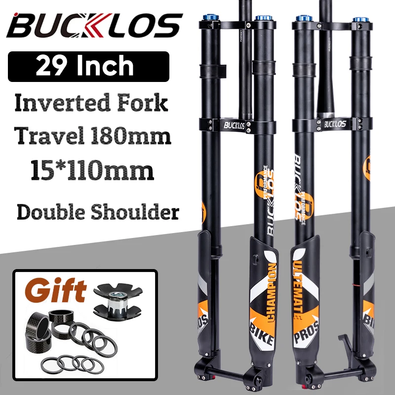 

2023 New BUCKLOS Dual Crown Inverted Fork 26/27.5/29Inch MTB Air Suspension Fork 15*110mm Boost Fork Ebike Downhill Bike Parts