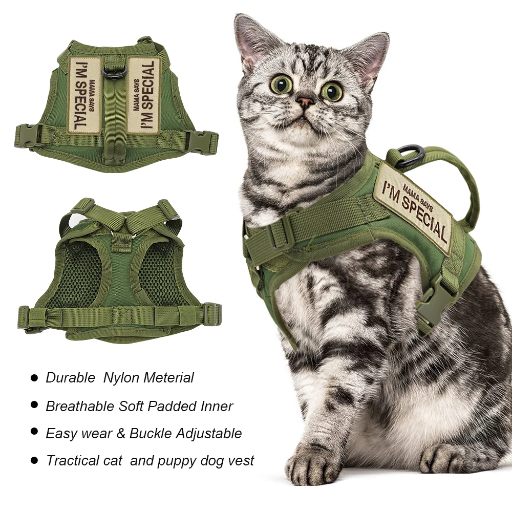 Nylon Cat Harness Vest with 2 Sticker Military Tactical Cats Harness With Handle Cats Small Dogs Pet Training Walking Chihuahua
Nylon Cat Harness Vest with 2 Sticker Military Tactical Cats Harness With Handle Cats Small Dogs Pet Training Walking Chihuahua