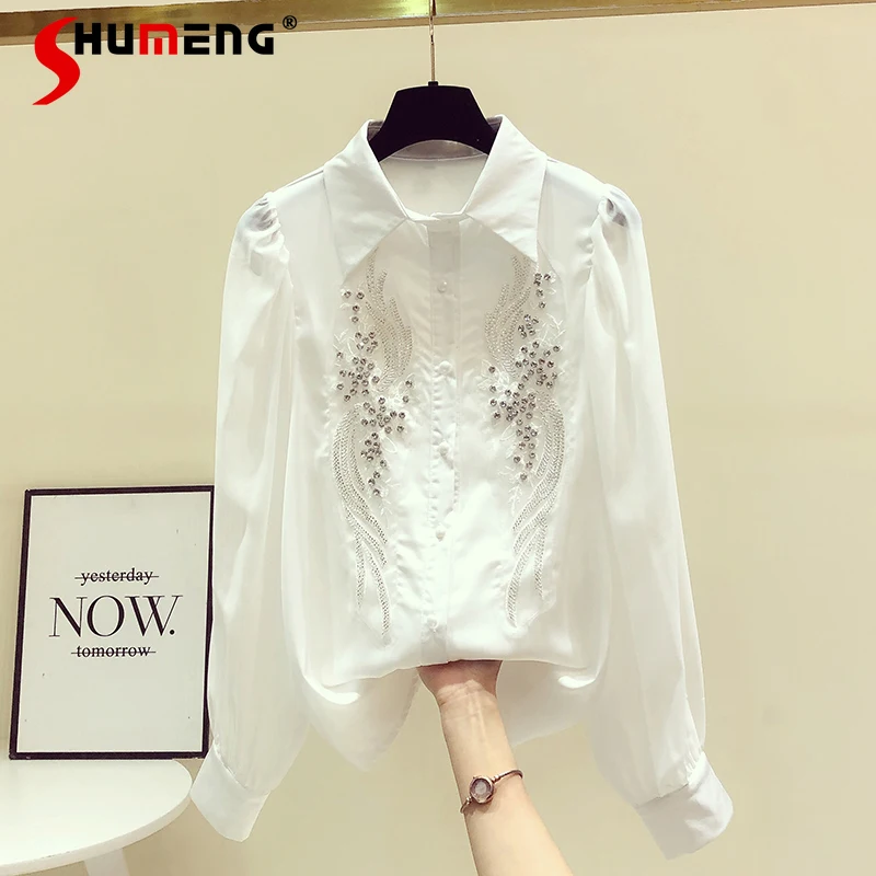 2022 Spring Fall New Ladies Fashion Chiffon Long Sleeve Beaded Blouses Women's Elegant Simple Embroidery Polo Collar Shirt Top
2022 Spring Fall New Ladies Fashion Chiffon Long Sleeve Beaded Blouses Women's Elegant Simple Embroidery Polo Collar Shirt Top