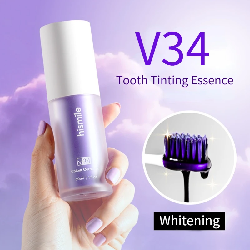 

V34 Hismile Purple Toothpaste Tooth White Brightening Toothpaste Removal Smoke Stain Reduce Yellowing Color Corrector Care 30ml