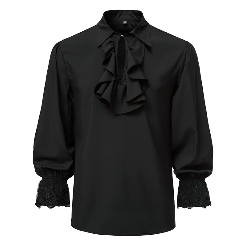 

Vintage 70s Frill Ruffle Dress Shirt For Men Vicotorian Costume Top Gothic Punk Retro Tee Faxu Silk Cravat Shirt Halloween