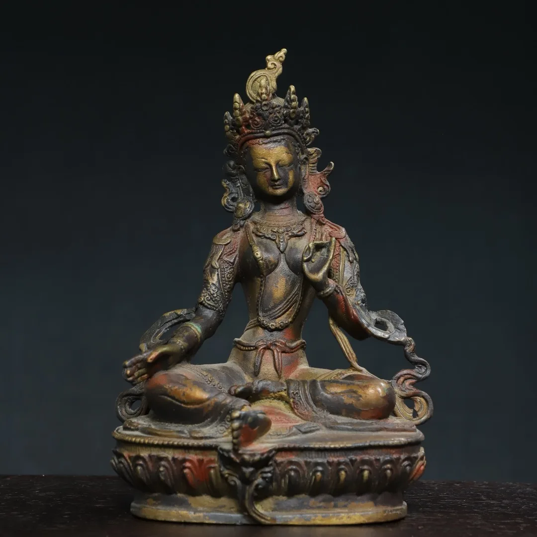 8"Tibet Temple Collection Old Bronze Cinnabar Mud gold Green Tara Lotus Flower Platform Sitting Buddha Town house Exorcism
8"Tibet Temple Collection Old Bronze Cinnabar Mud gold Green Tara Lotus Flower Platform Sitting Buddha Town house Exorcism