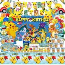 Pokemon Birthday Party Decorations Pikachu Balloons Paper Tableware Plates Backdrops Toppers Baby Shower Kids Boy Party Supplies