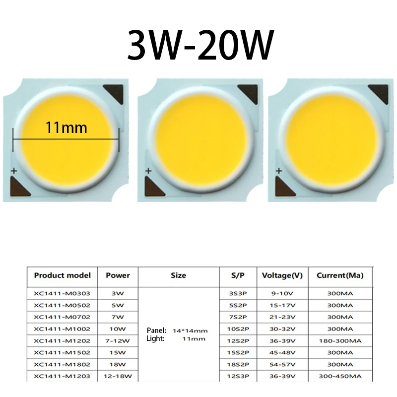 

3W 5W 7W 9W 10W 12W 15W 18W 20W Warm Yellow White 14*14mm 11mm SMD COB Light Emitting Panel LED Base Bulb Lamp Bead Emitter