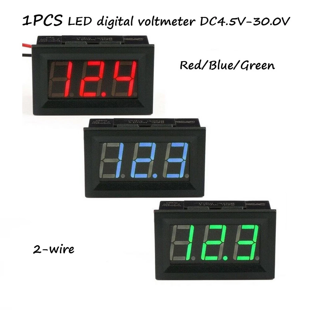 DC 4.5V--30V Digital Voltmeter LED Voltage Panel Meter Volt Meter Gauge Red/Blue/Green Display For Electromobile Motorcycle Car
DC 4.5V--30V Digital Voltmeter LED Voltage Panel Meter Volt Meter Gauge Red/Blue/Green Display For Electromobile Motorcycle Car