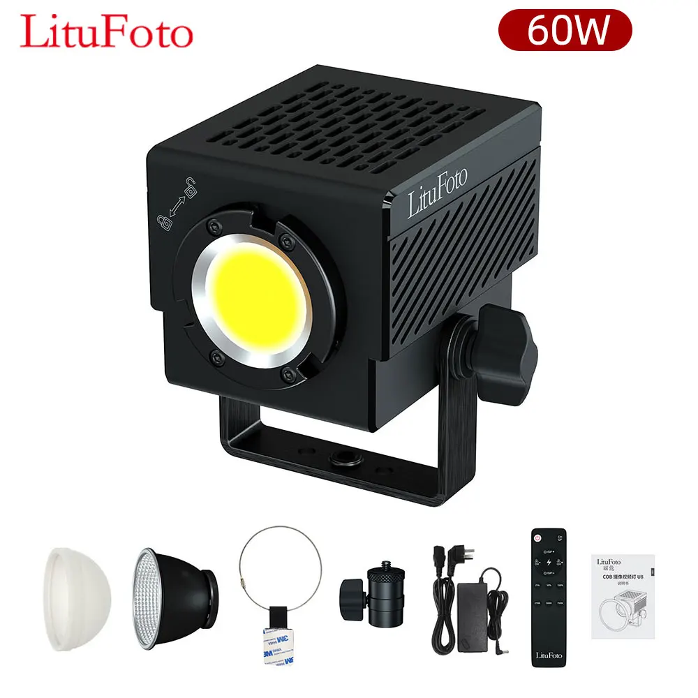 

Litufoto 60W COB Pocket LED Light Video Photography Lighting Photo Tiny Live Light 2700-7500k DC/PD Power Supply APP Control