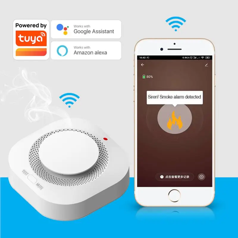 

Датчик дыма для домашней системы безопасности, пожарная система Tuya Smart Life APP WiFi 90 дБ, дымовая сигнализация, противопожарная сигнализация
