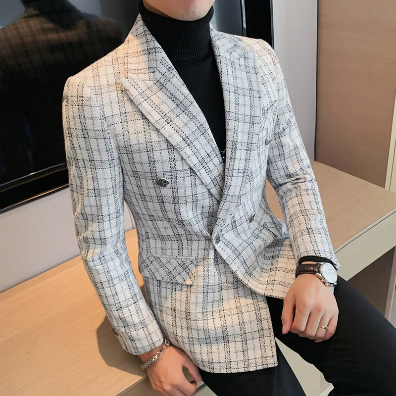 Men Korean Business Casual Plaid Blazer Jacket Autumn Winter Double Breasted Slim Fit Social Tuxedo Host Dress Suit Jacket 4XL-M
Men Korean Business Casual Plaid Blazer Jacket Autumn Winter Double Breasted Slim Fit Social Tuxedo Host Dress Suit Jacket 4XL-M