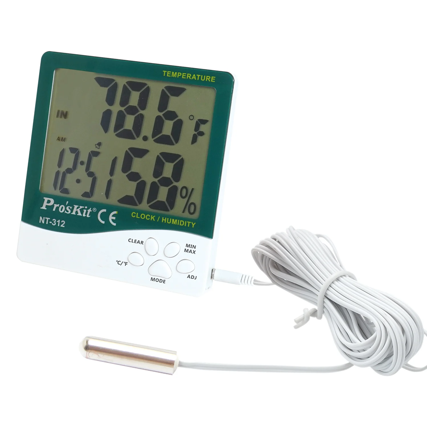 

Pro'skit NT-312 Digital Temperature Humidity Meter With Probe Indoor Humidity Hygrometer thermometer with Alarm clock & calendar