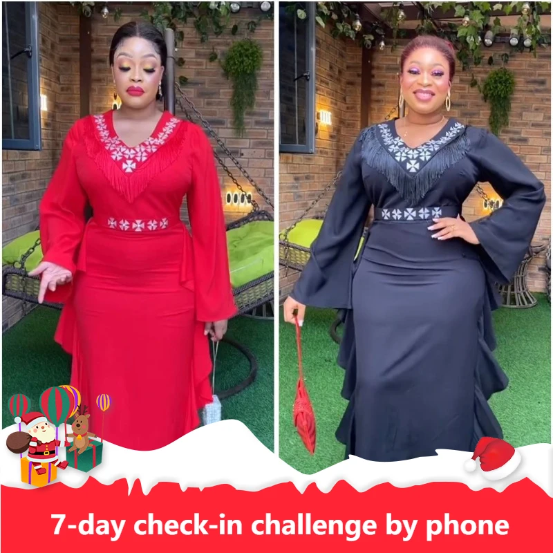 Elegant African Dresses for Women Autumn African Long Sleeve V-neck Polyester Solid Color Long Dress Maxi Dress African Clothes
Elegant African Dresses for Women Autumn African Long Sleeve V-neck Polyester Solid Color Long Dress Maxi Dress African Clothes