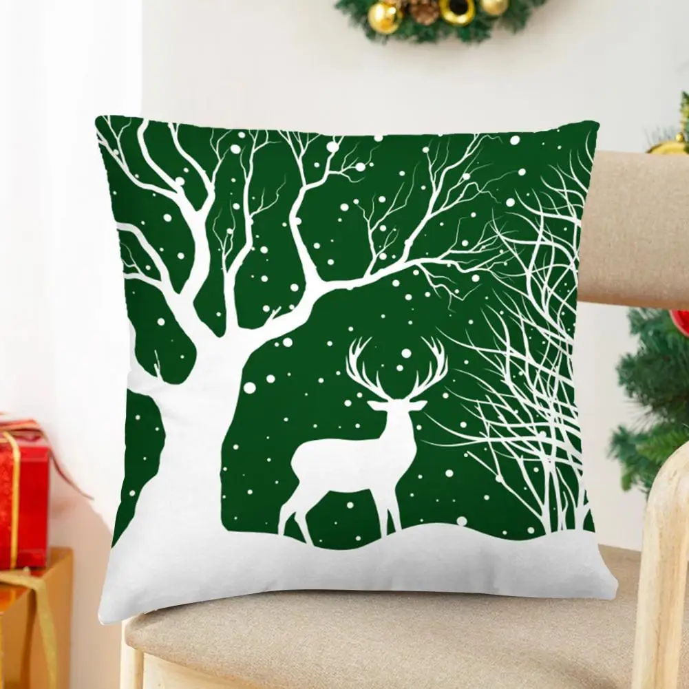 

Holiday Pillowcase Vibrant Snowflake Elk Print Christmas Pillowcase Hidden Zipper Square Throw Cushion Cover for Sofa Ornament