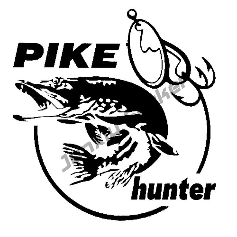 Creative Pike Hunter Fish Cartoon Car Stickers Styling for Window Bumper Cover Scratches Decal Decoration Accessories KK14 cm | Автомобили