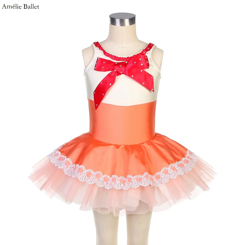 

22537 Orange and Ivory Spandex Bodice with Platter Tutu Skirts for Child Ballerina Performance Dancewear Leotard Dresses