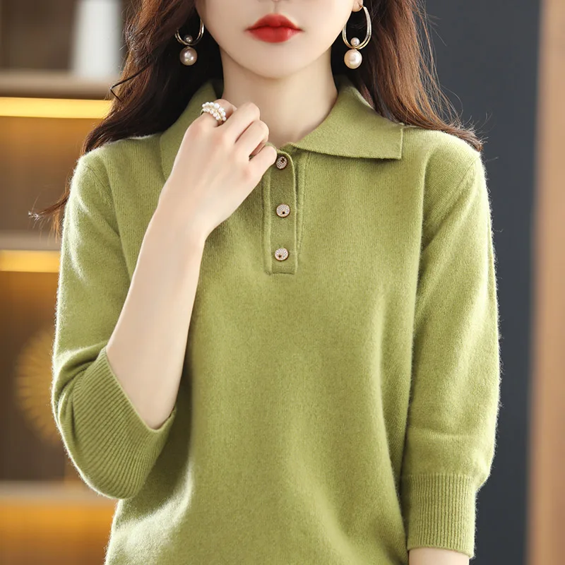 Spring And Autumn New Ladies Lapel Korean Knitted Pullover Sweater Solid Color 100% Wool Loose Fashion Chic Bottoming Shirt
Spring And Autumn New Ladies Lapel Korean Knitted Pullover Sweater Solid Color 100% Wool Loose Fashion Chic Bottoming Shirt