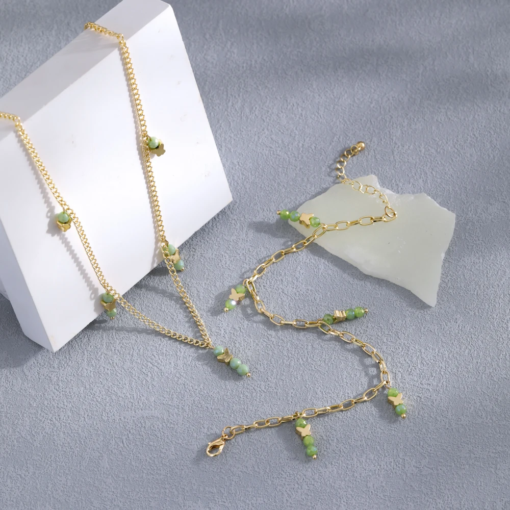 Fashion Trend Butterfly Pendant Necklace Anklet for Women Ladies Green Beads Clavicle Chain Anklet Party Jewelry Set
Fashion Trend Butterfly Pendant Necklace Anklet for Women Ladies Green Beads Clavicle Chain Anklet Party Jewelry Set