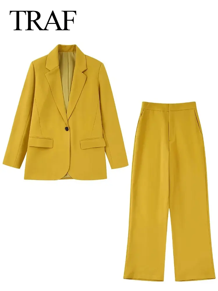 TRAF Commuter Office Suit Pants Two-piece Suit Solid Yellow Simple 2022 Fashion Casual Blazer + Advanced Wide Leg Pants Women
TRAF Commuter Office Suit Pants Two-piece Suit Solid Yellow Simple 2022 Fashion Casual Blazer + Advanced Wide Leg Pants Women