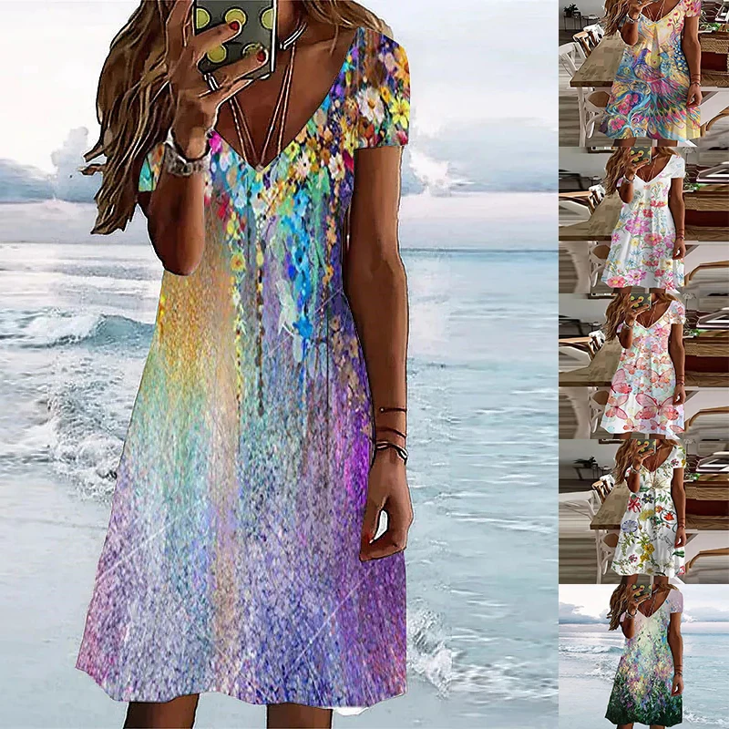 2022 Summer Women's Floral Printed Painting Dress Knee Length Round Neck Short Sleeves Dresses A Line Casual Dress New Design
2022 Summer Women's Floral Printed Painting Dress Knee Length Round Neck Short Sleeves Dresses A Line Casual Dress New Design