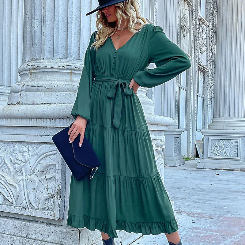 Модные зеленые платья Женщины Летние длинные рукава Элегантное платье Праздники Отдых на пляже Высокий отдых Осеньские одежды Весенний Синий 
Модные зеленые платья Женщины Летние длинные рукава Элегантное платье Праздники Отдых на пляже Высокий отдых Осеньские одежды Весенний Синий