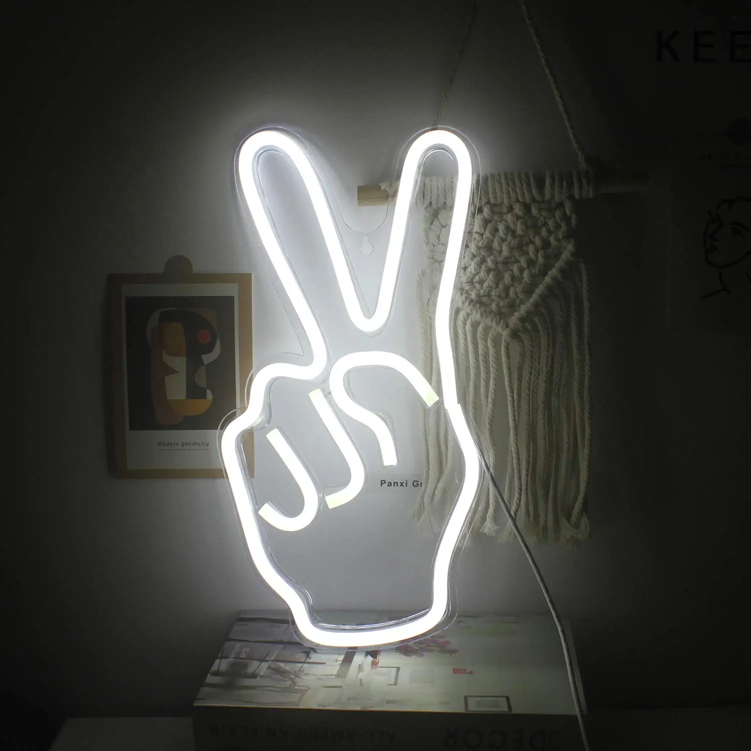 

LED Neon Peace Finger Sign Wall Sign Victory Gesture Kids Bedroom Decor Party Festive Decor Night Light
