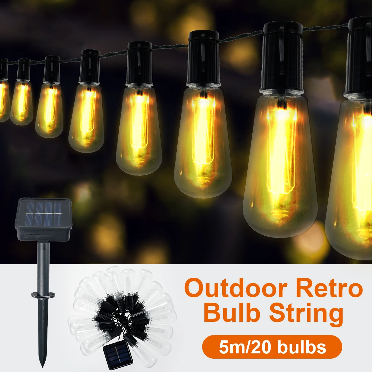 Solar String Light Outdoor Solar Fairy Light 5m 20 LEDs Globe String Light Retro Bulb String Lamp 8 Mode LED Ball Solar Light
Solar String Light Outdoor Solar Fairy Light 5m 20 LEDs Globe String Light Retro Bulb String Lamp 8 Mode LED Ball Solar Light