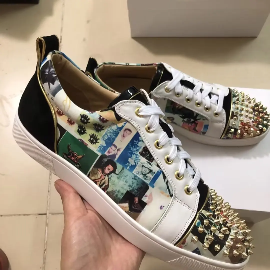 Brand Print Flower Real Leather Red Outsole Men's Women's Rhinestone Rivets Shoes Flats Casual Sneakers Designer Unisex 
Brand Print Flower Real Leather Red Outsole Men's Women's Rhinestone Rivets Shoes Flats Casual Sneakers Designer Unisex