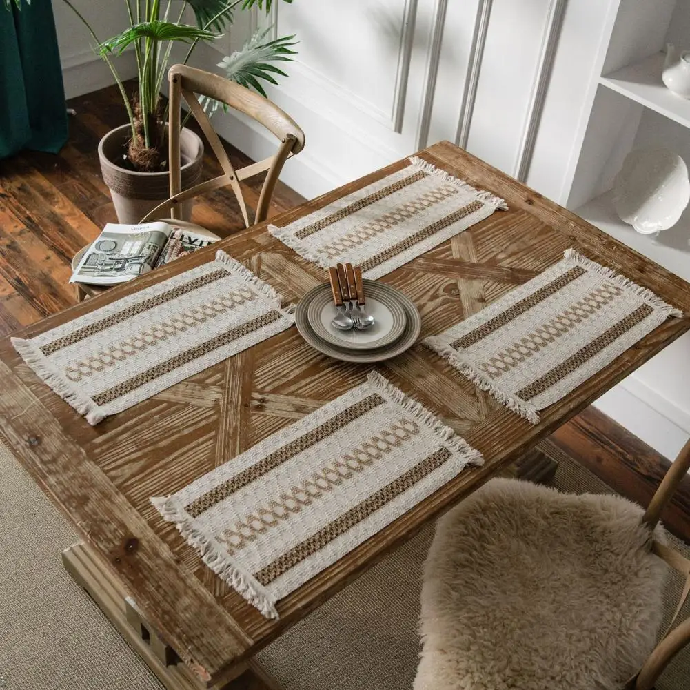 Useful Place Mat Breathable Table Coaster Tassels Design Rectangle Kitchen Dining Table Plate Mat Wear-resistant
Useful Place Mat Breathable Table Coaster Tassels Design Rectangle Kitchen Dining Table Plate Mat Wear-resistant