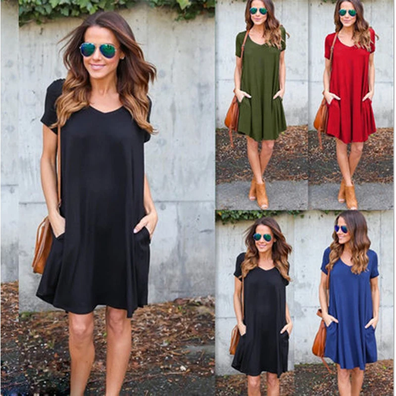 Bikoles Sexy V Neck Short Sleeve Black Loose Summer Women's Mid Dress 2022 New Fashion Casual Basic Pocket Solid Ladies Vestidos
Bikoles Sexy V Neck Short Sleeve Black Loose Summer Women's Mid Dress 2022 New Fashion Casual Basic Pocket Solid Ladies Vestidos