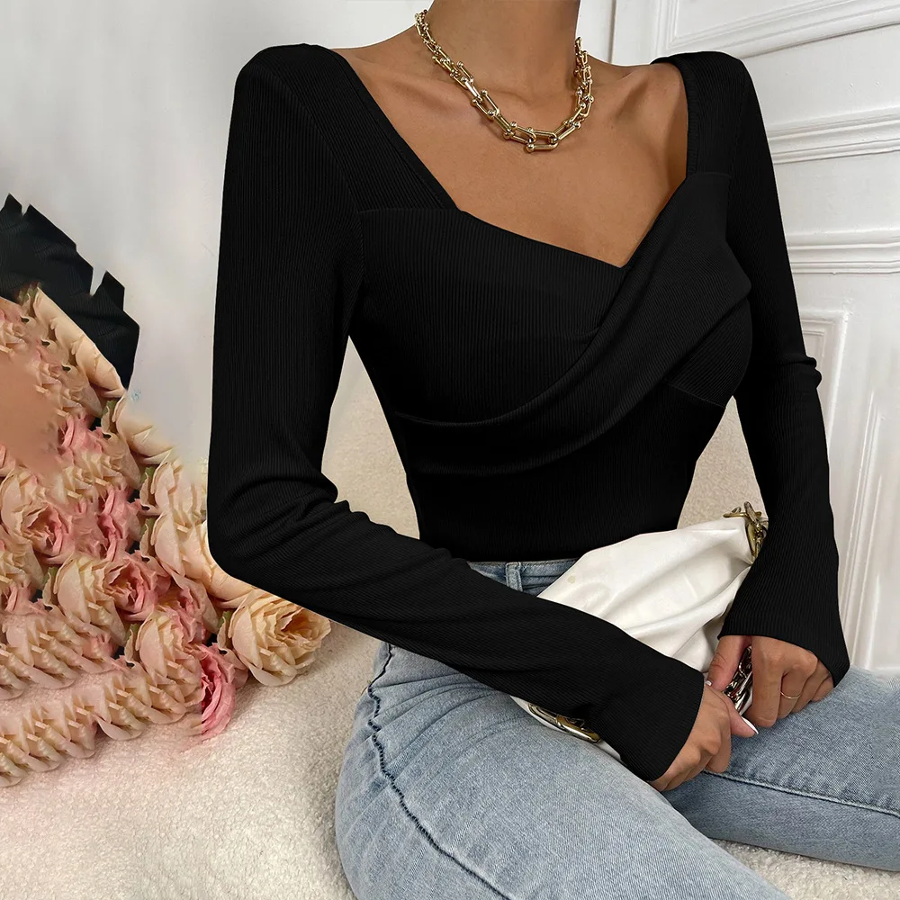 2022 European and American Women's Clothing Slim-Fit Waist-Tight Collar Knitted Long-Sleeved T-shirt Commuter Top
2022 European and American Women's Clothing Slim-Fit Waist-Tight Collar Knitted Long-Sleeved T-shirt Commuter Top
